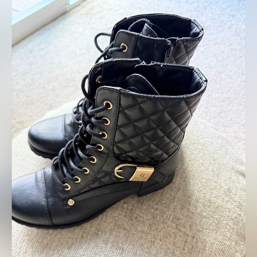 G by Guess Black Quilted Combat Boots for Women Sz 6.5M NWOT Lace Up - Picture 4 of 10